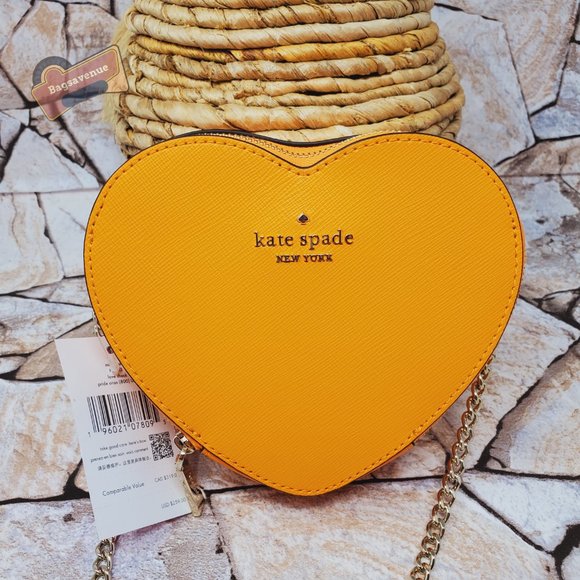 Kate Spade Love Shack Mini Heart Leather Crossbody Bag Mango Ice Yellow